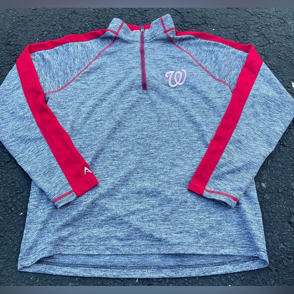 MLB Washington Nationals Gray and Red Long Sleeve Quarter-Zip Pullover